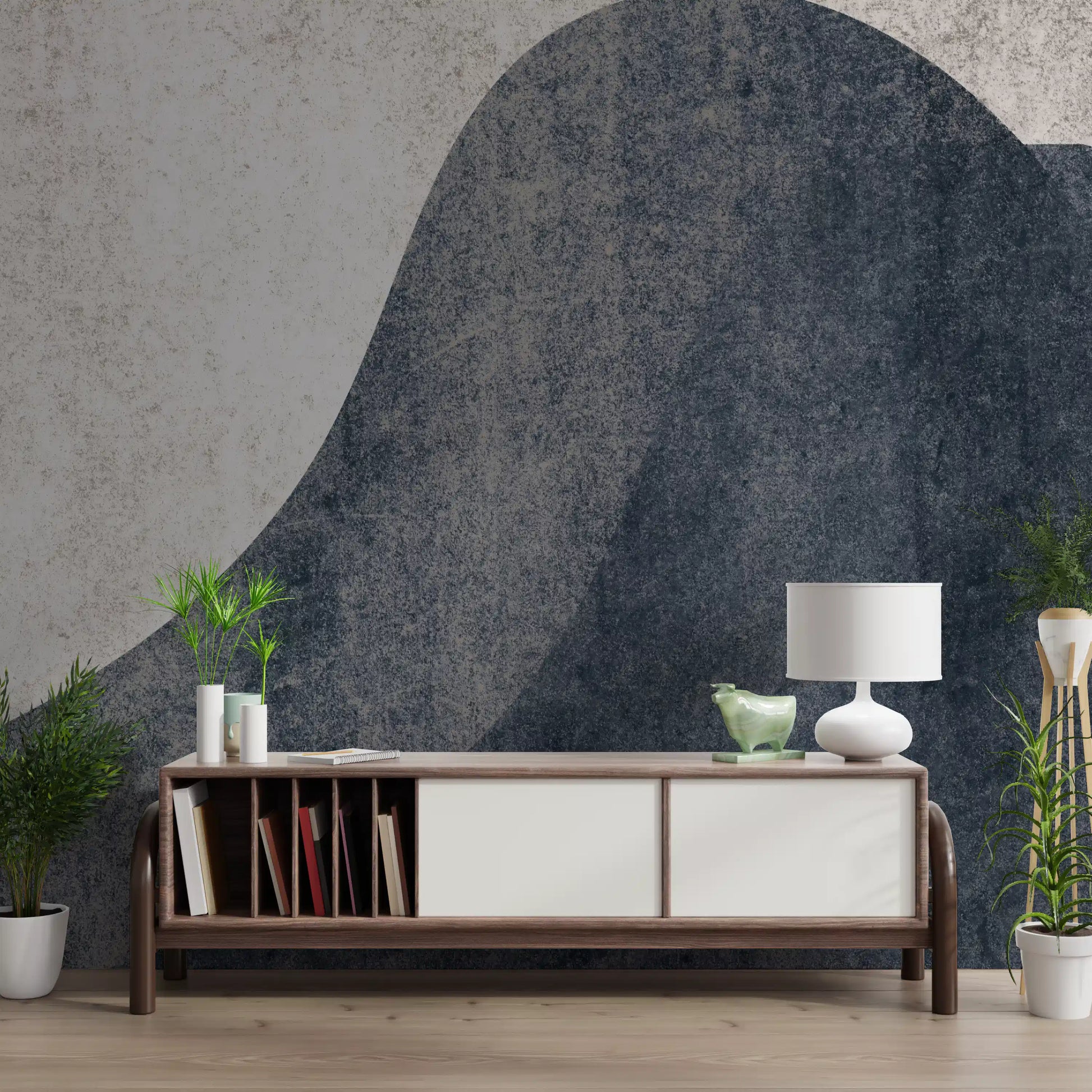 Slate and Stone Textured Abstract Waves Wallpaper Wall Mural