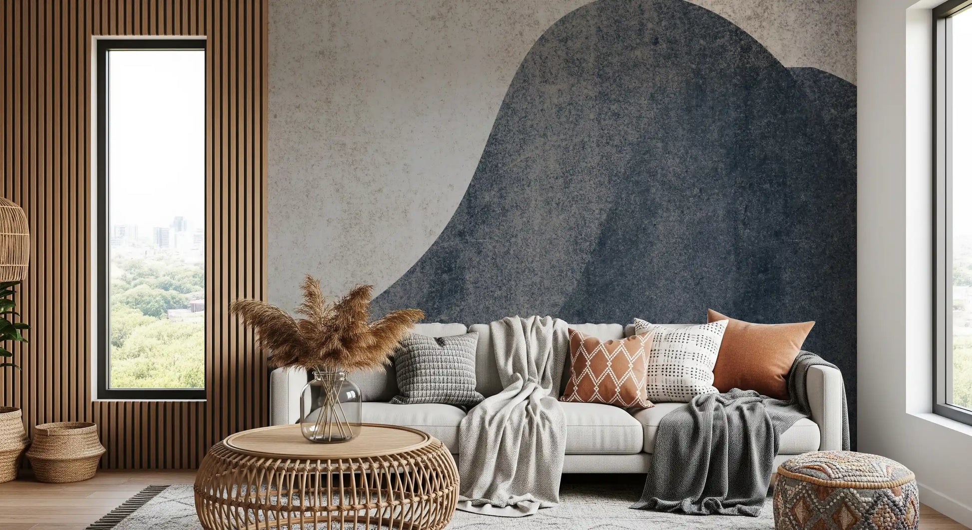 Slate and Stone Textured Abstract Waves Wallpaper Wall Mural