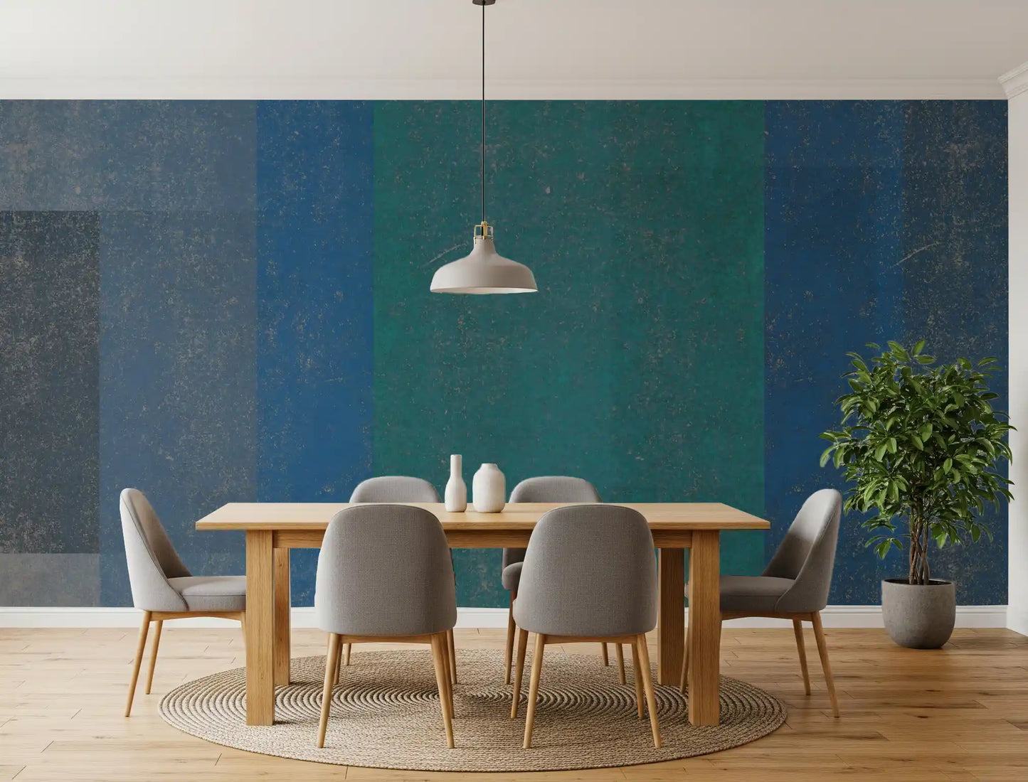 Retro Teal and Blue Textured Color Block Wall Mural