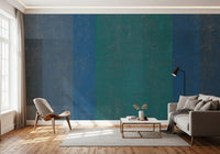 Retro Teal and Blue Textured Color Block Wall Mural