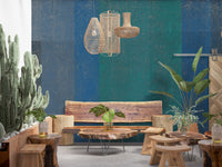 Retro Teal and Blue Textured Color Block Wall Mural