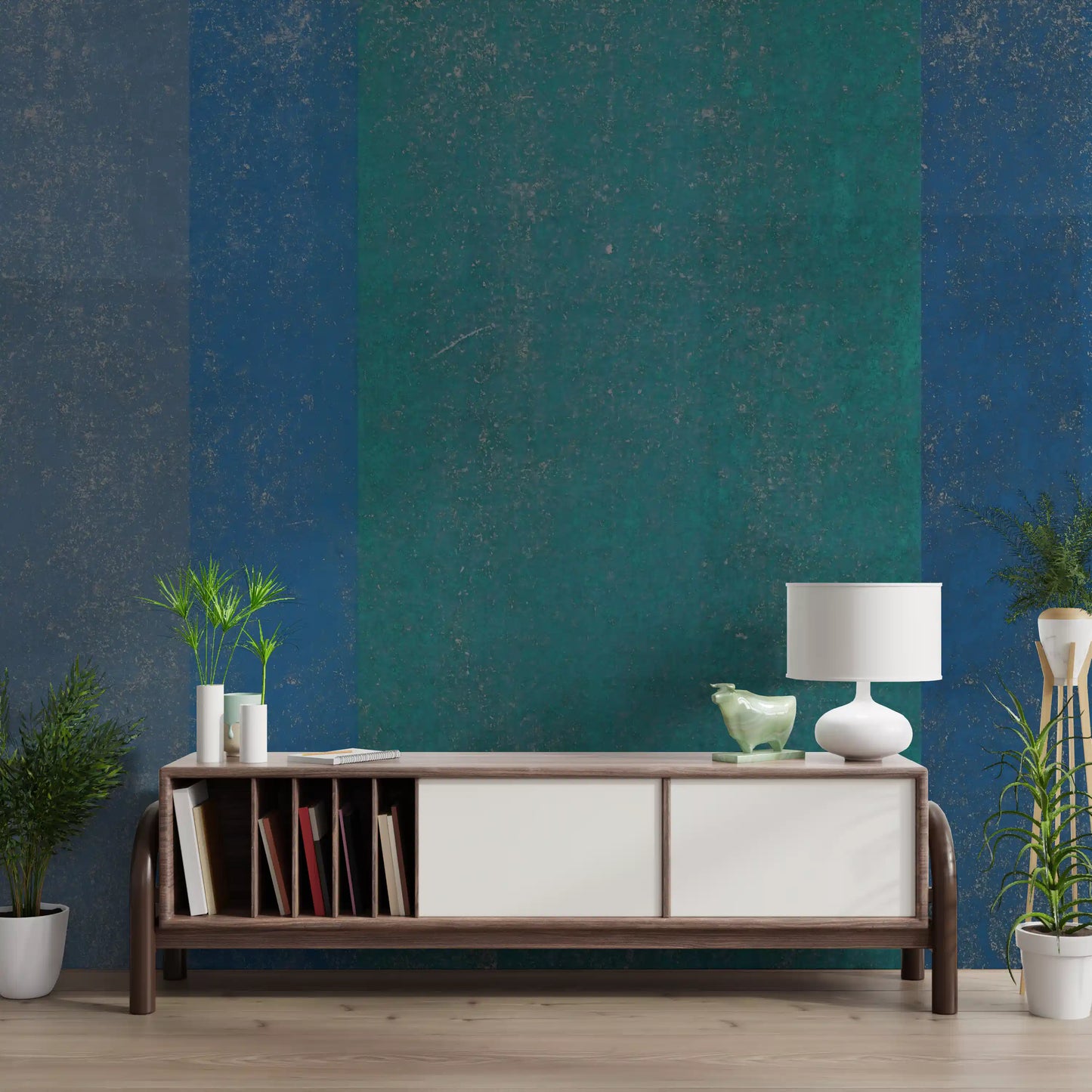 Retro Teal and Blue Textured Color Block Wall Mural