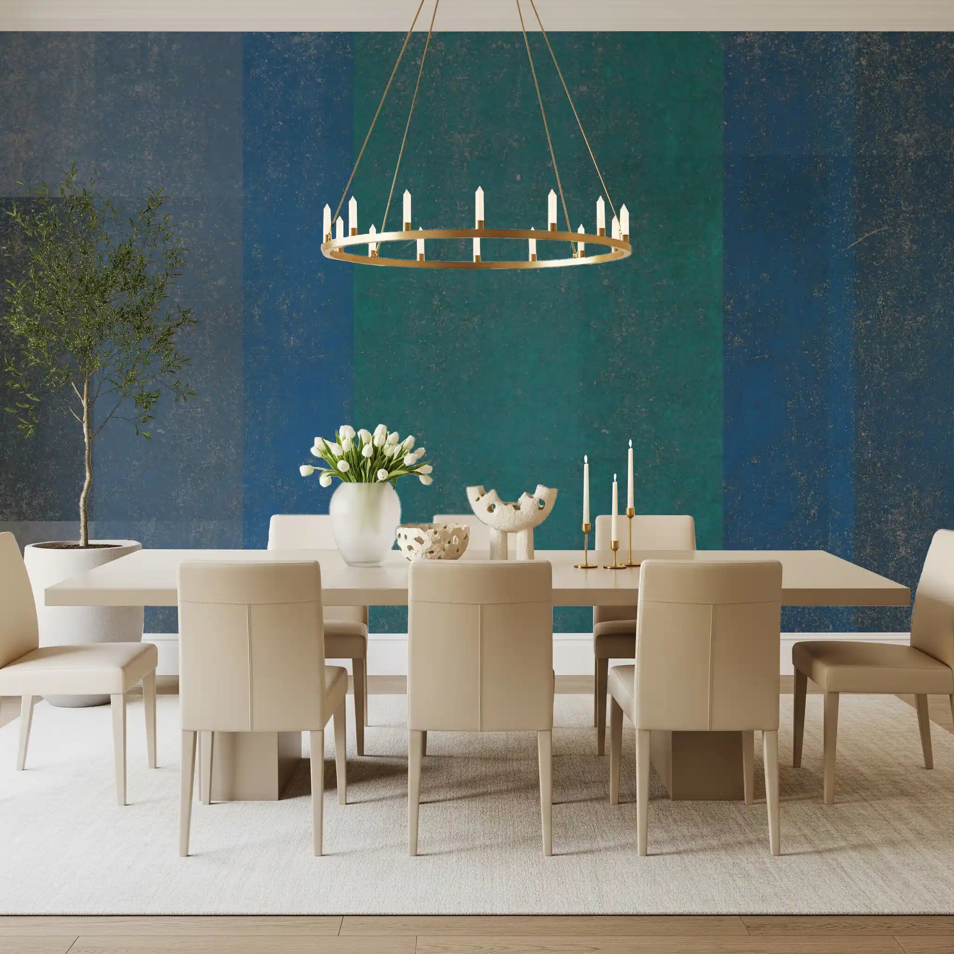 Retro Teal and Blue Textured Color Block Wall Mural