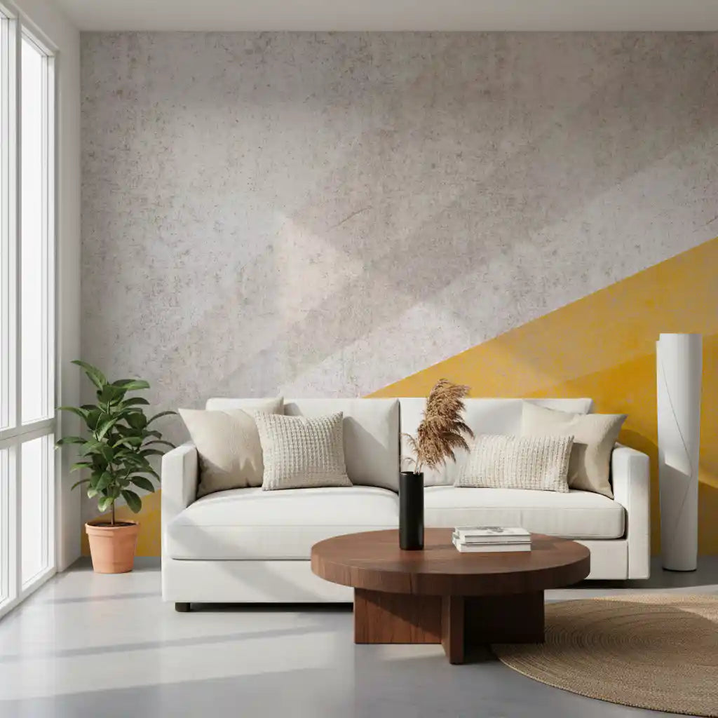 Modern Ochre and Textured Gray Geometric Wallpaper Wall Mural