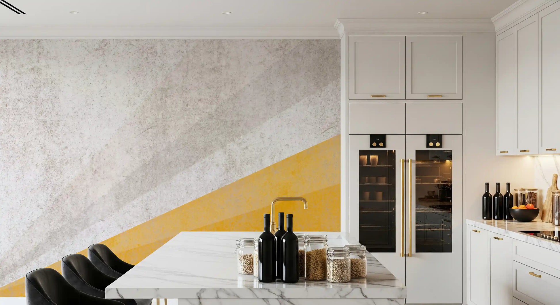 Modern Ochre and Textured Gray Geometric Wallpaper Wall Mural
