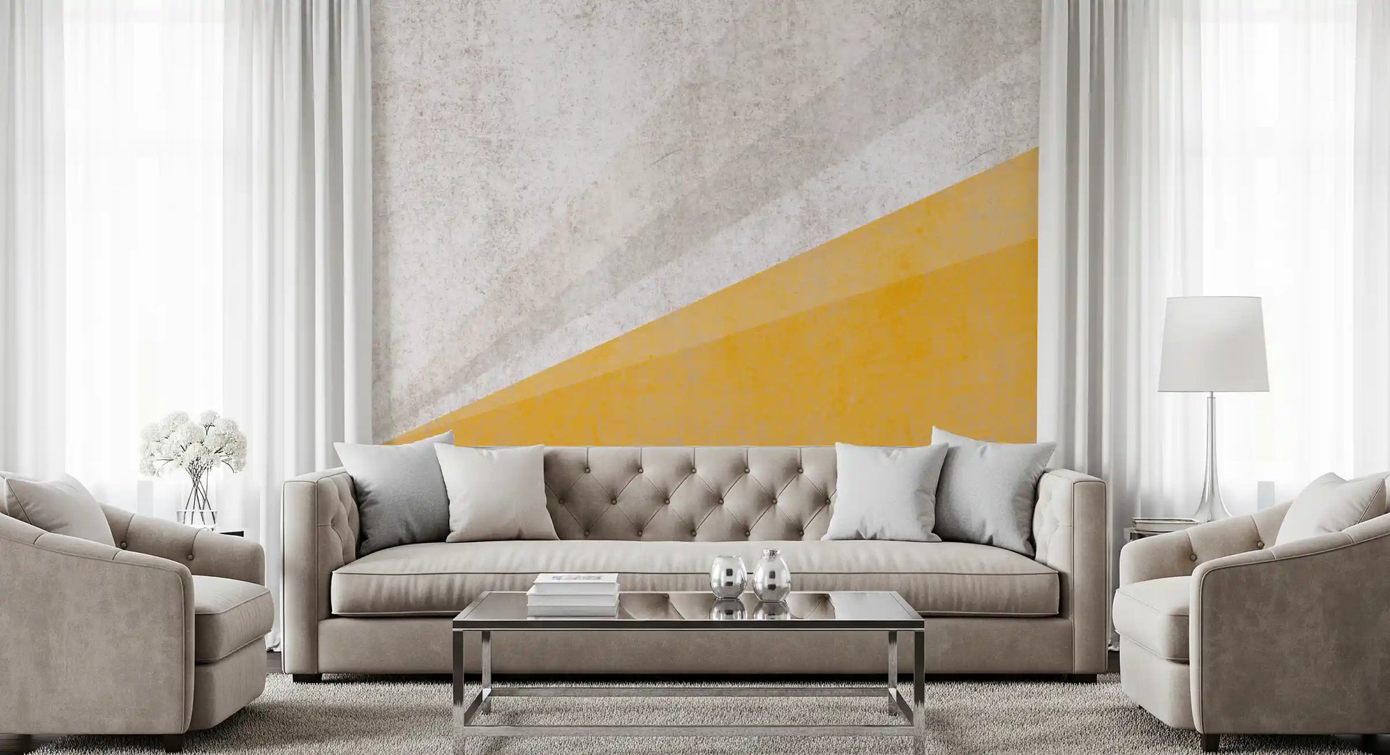 Modern Ochre and Textured Gray Geometric Wallpaper Wall Mural