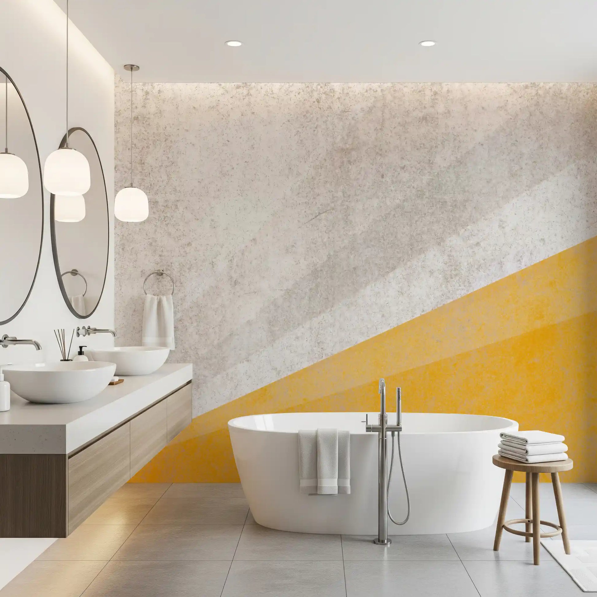 Modern Ochre and Textured Gray Geometric Wallpaper Wall Mural