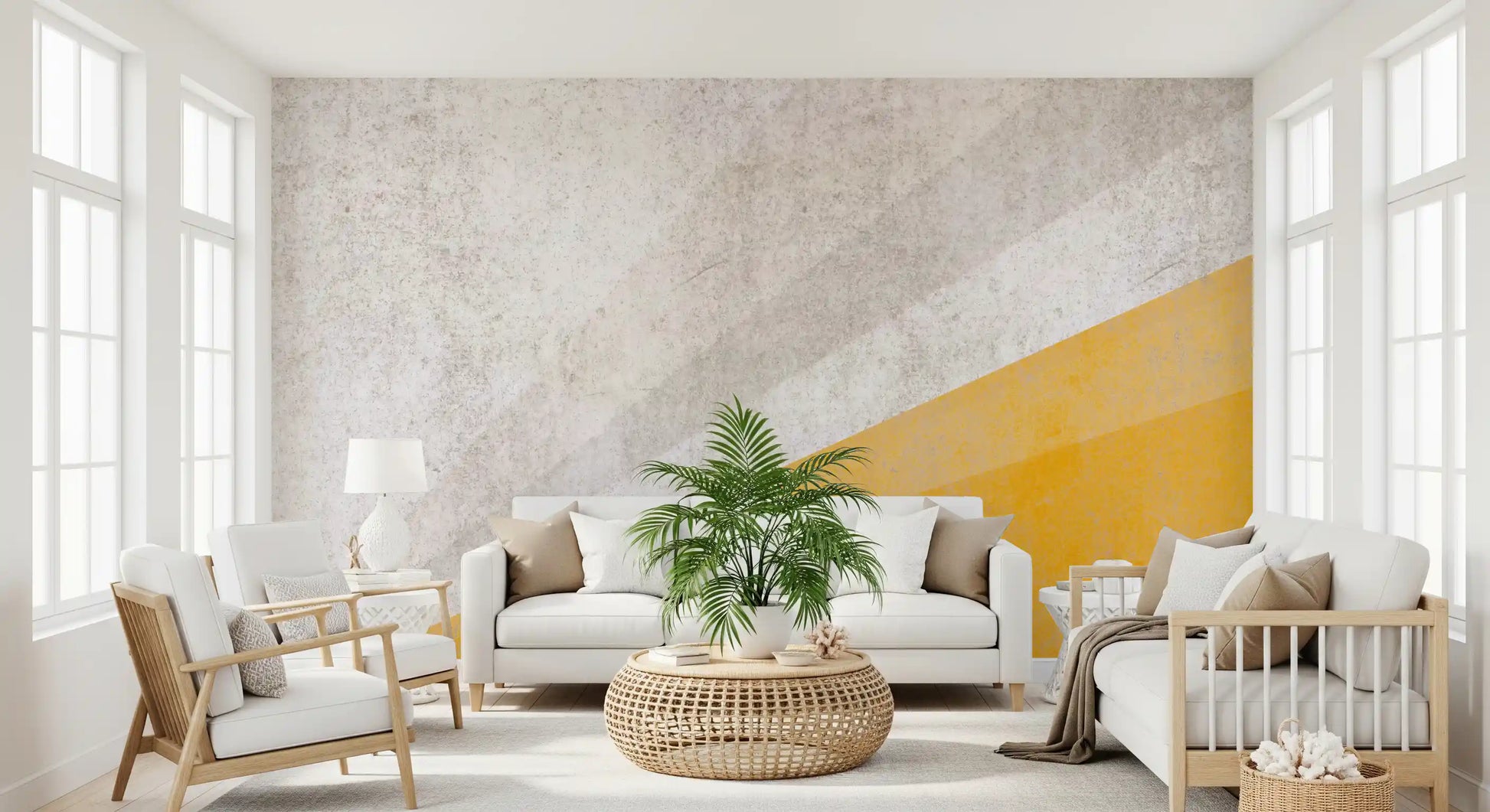 Modern Ochre and Textured Gray Geometric Wallpaper Wall Mural