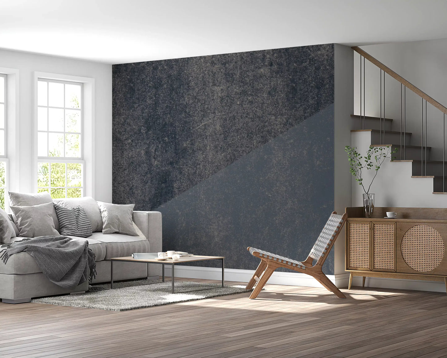 Charcoal and Steel Blue Diagonal Wall Mural Wall Mural
