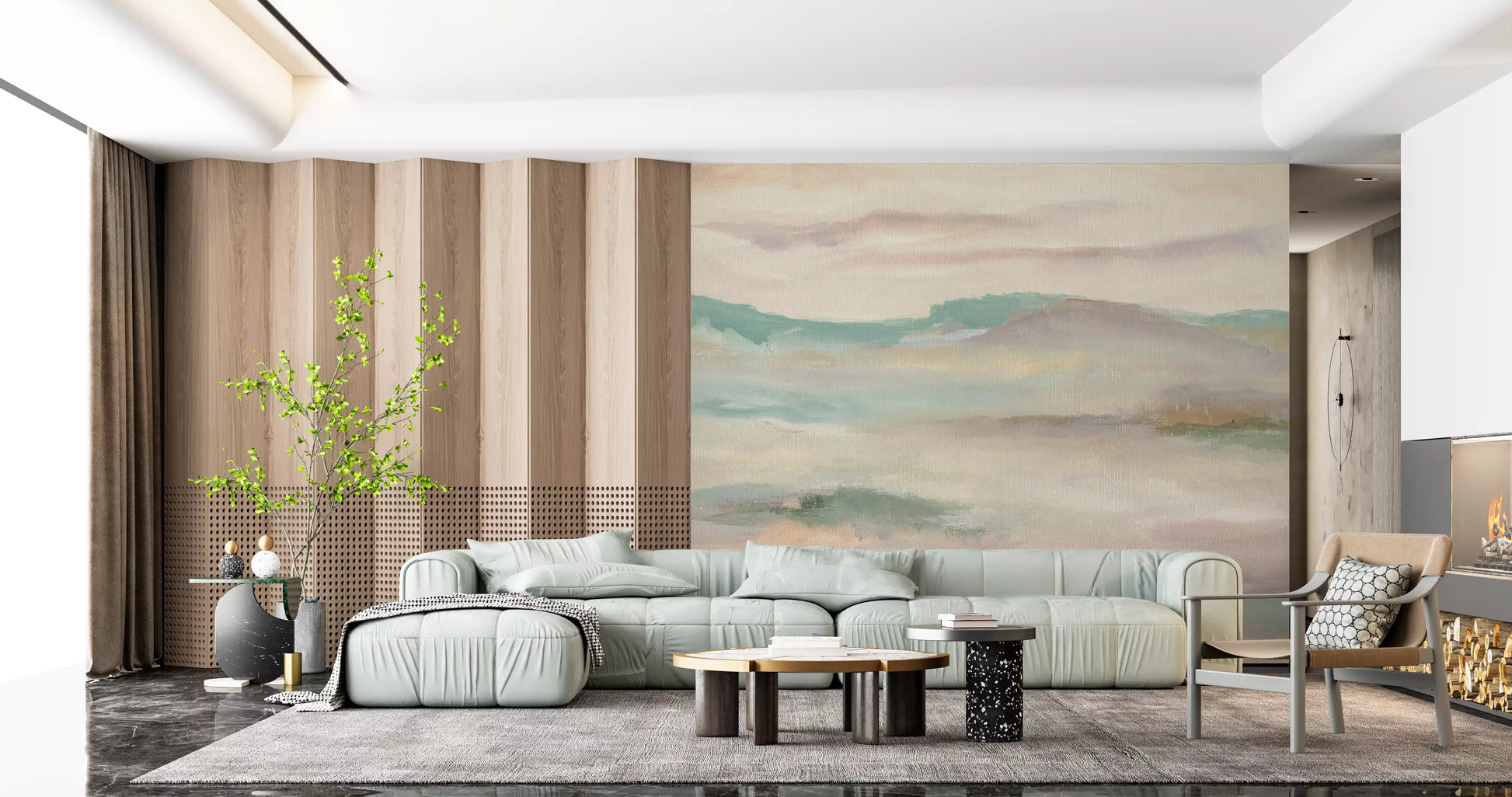 Pastel Mist Abstract Landscape Wallpaper Wall Mural