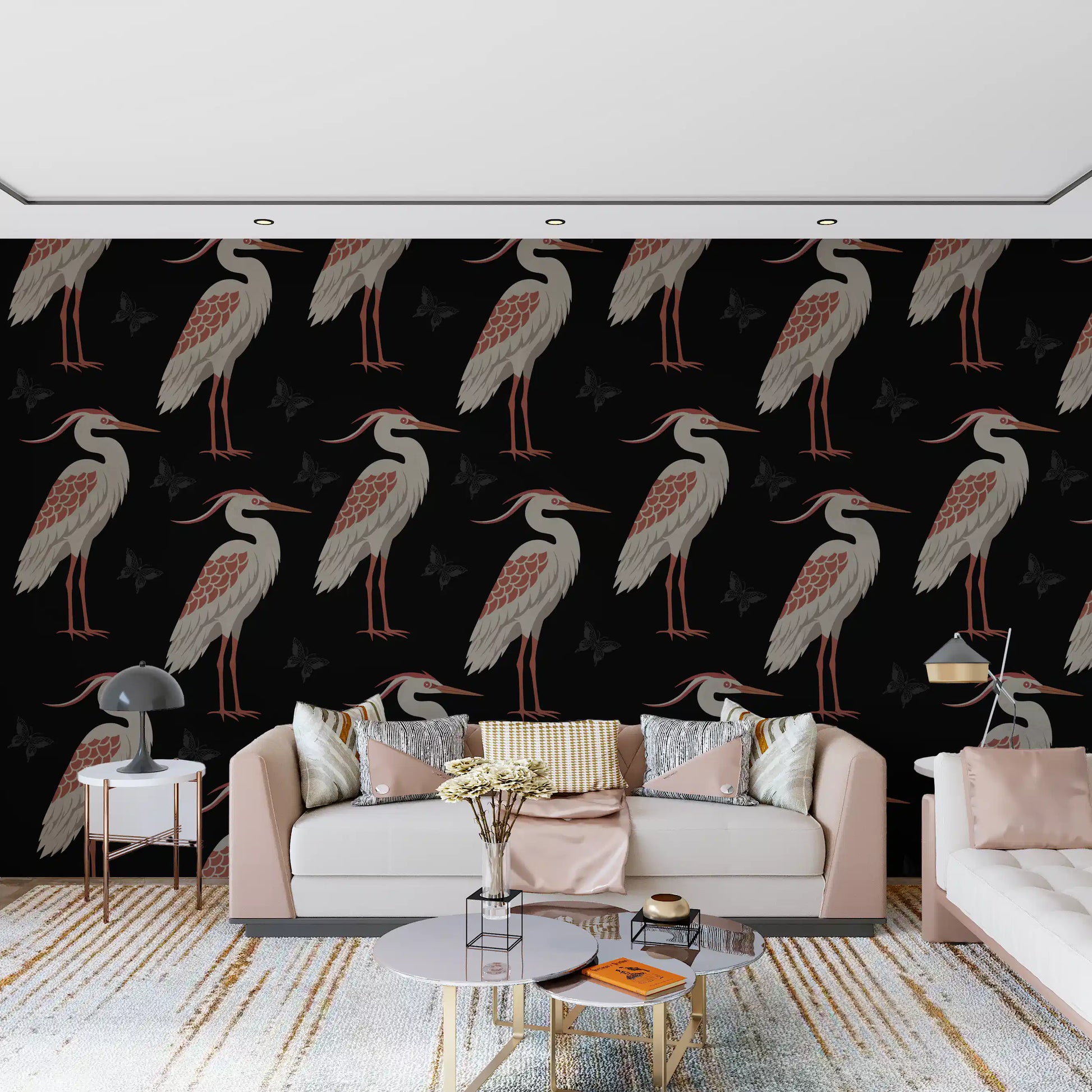 Muted Herons at Night Wall Mural