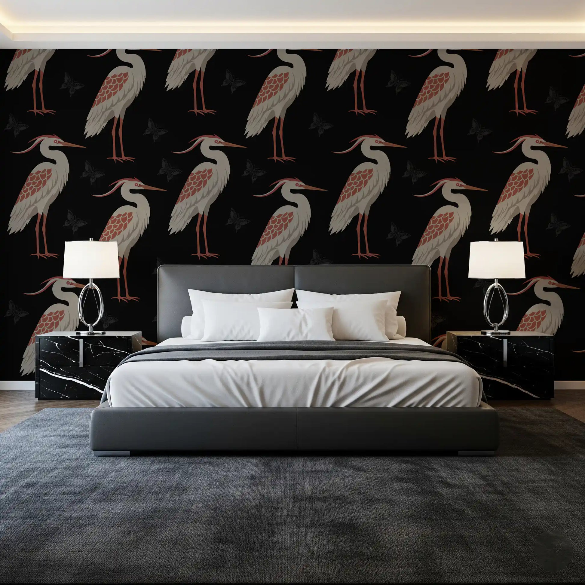 Muted Herons at Night Wall Mural