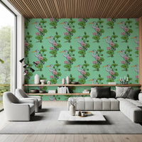 Heron in the Pink Lotus Garden on jade Wallpaper⁠