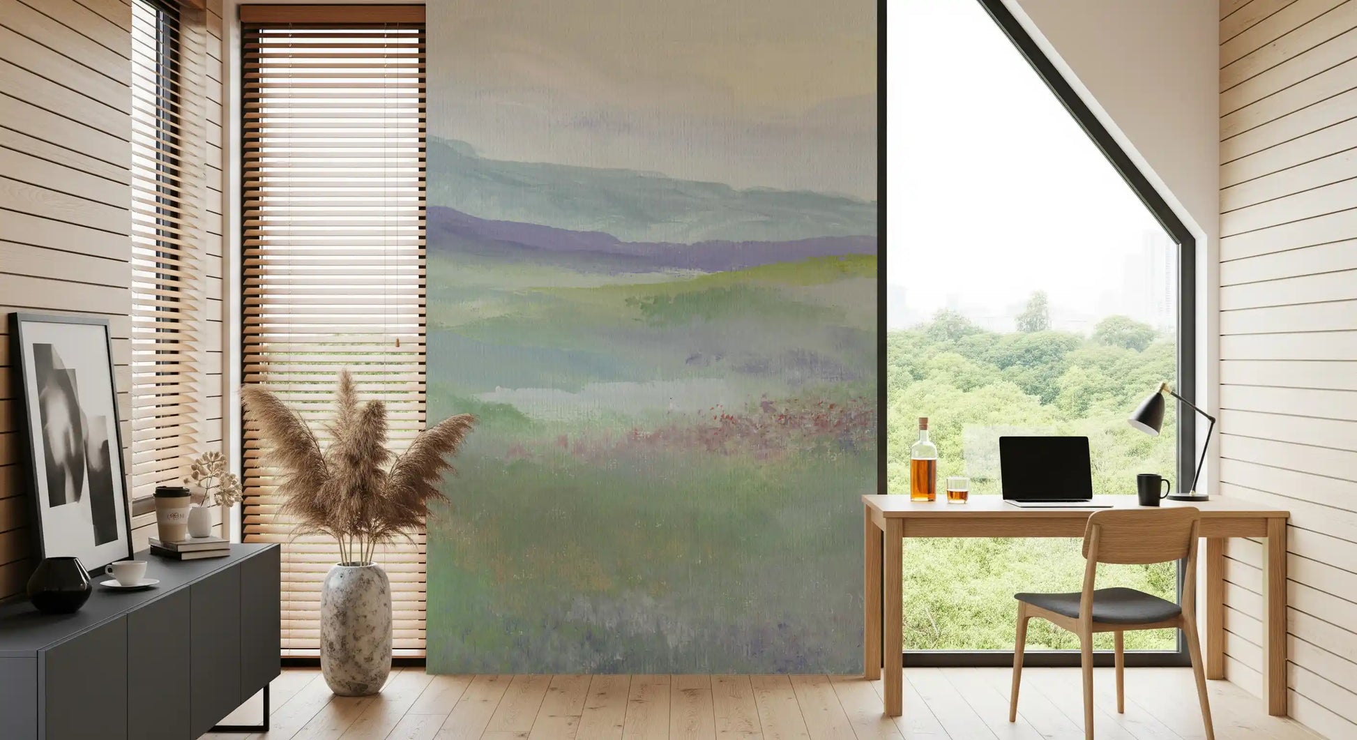Misty Lavender Meadows Wallpaper Wall Mural