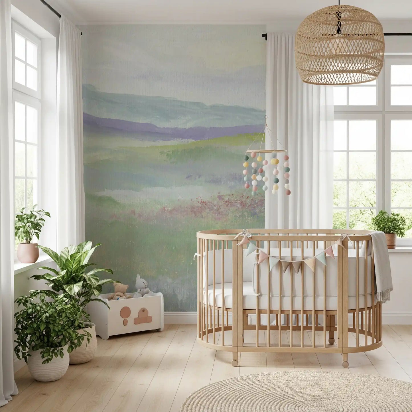 Misty Lavender Meadows Wallpaper Wall Mural