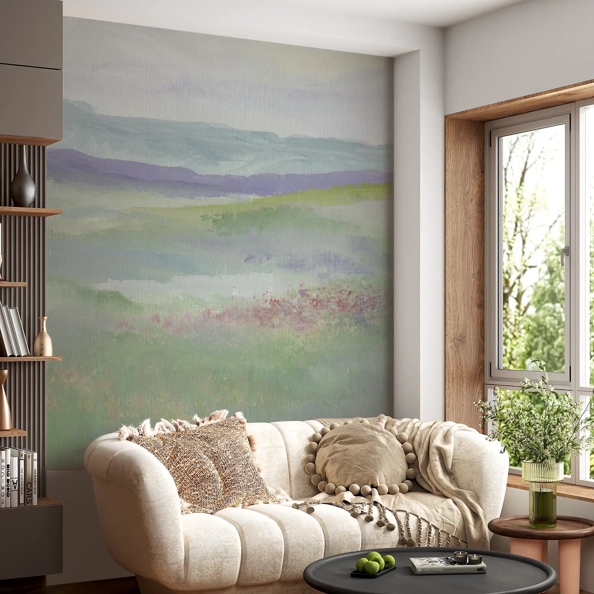 Misty Lavender Meadows Wallpaper Wall Mural