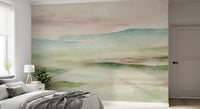 Impressionist Sage and Blush Mountain Mural Wall Mural