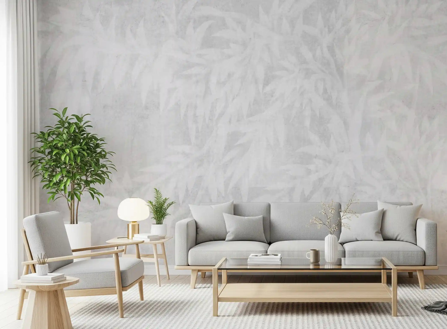 Pale Alabaster Foliage Textured Wall Mural