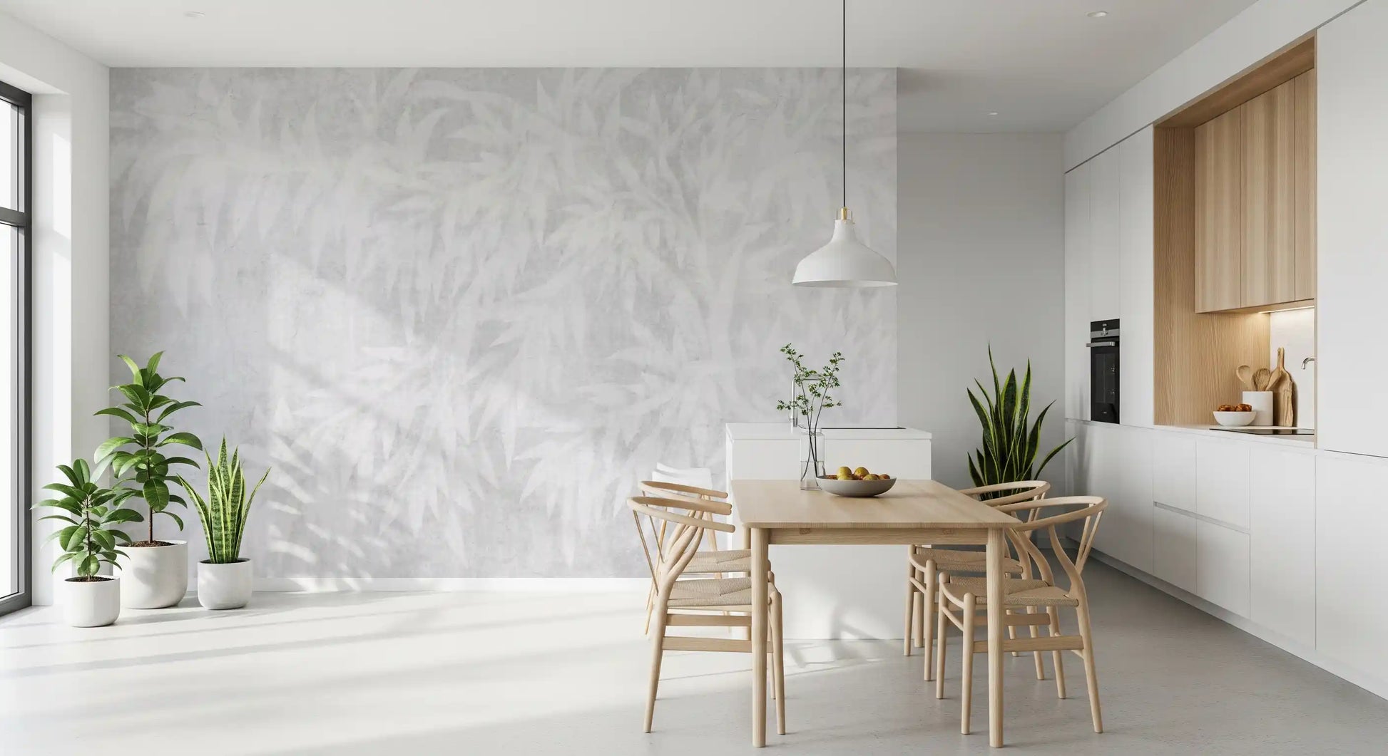 Pale Alabaster Foliage Textured Wall Mural