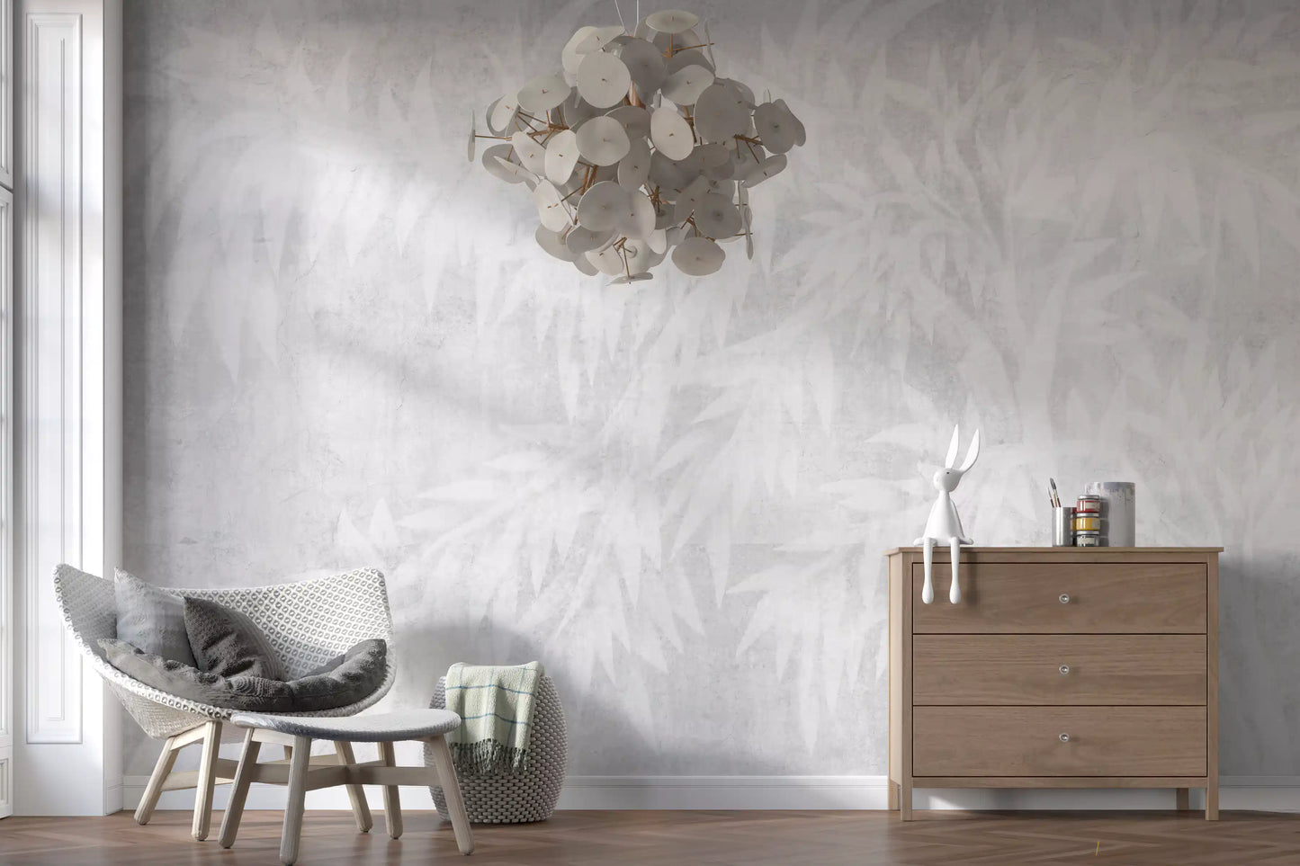Pale Alabaster Foliage Textured Wall Mural