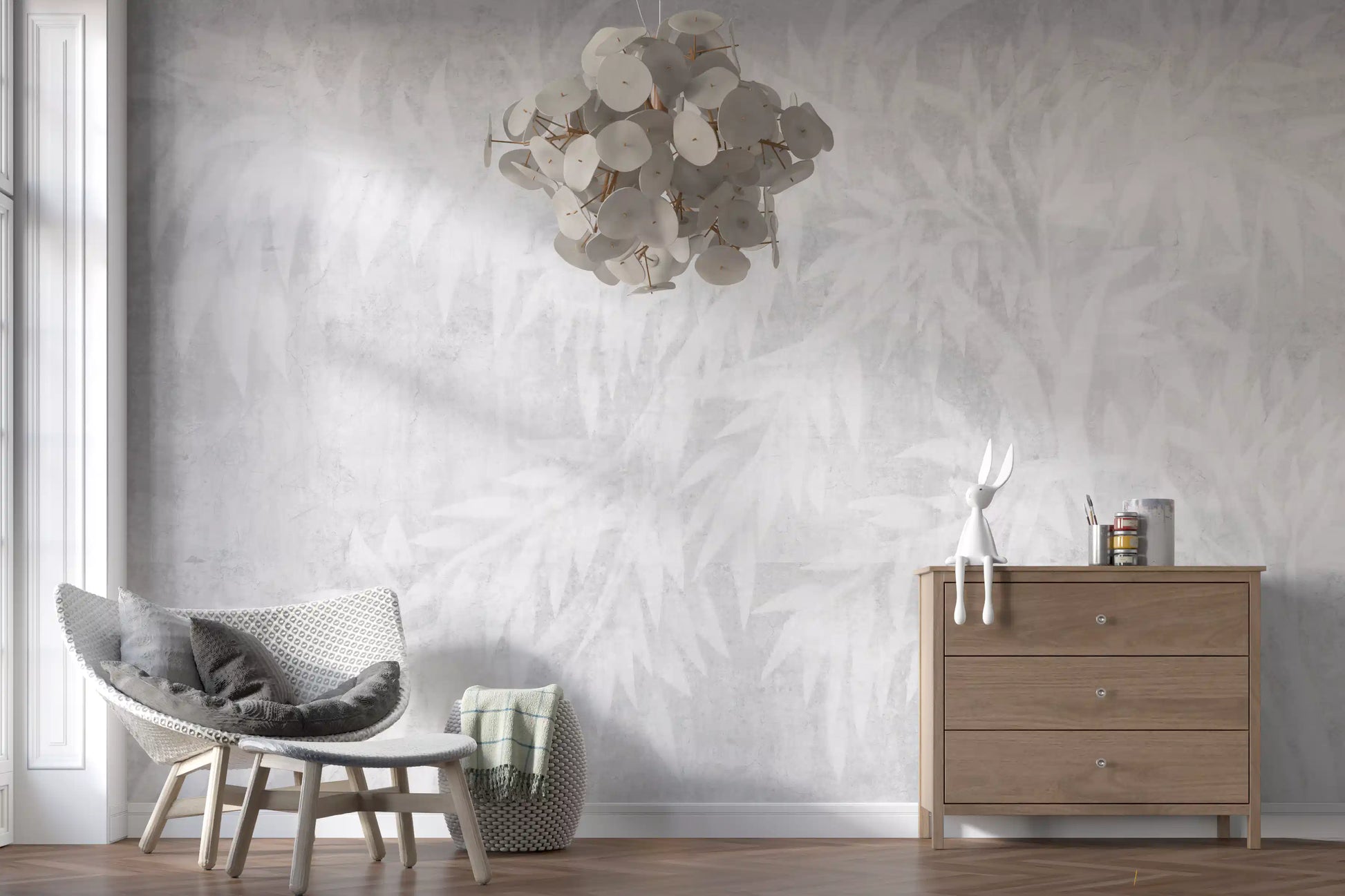 Pale Alabaster Foliage Textured Wall Mural