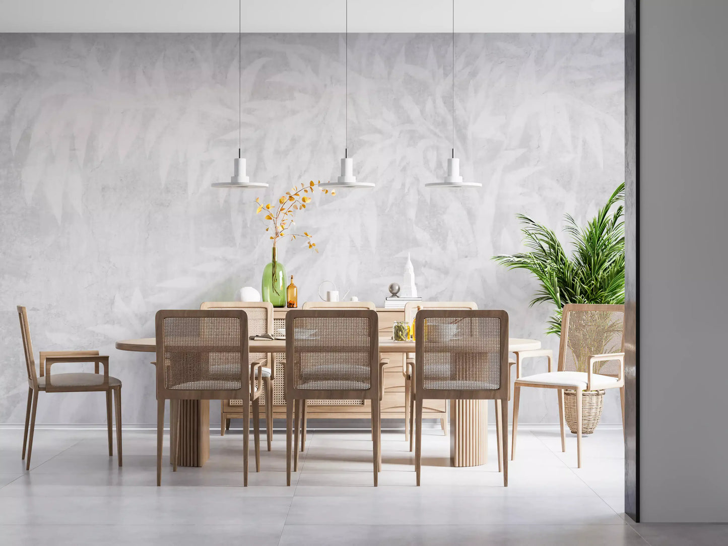 Pale Alabaster Foliage Textured Wall Mural