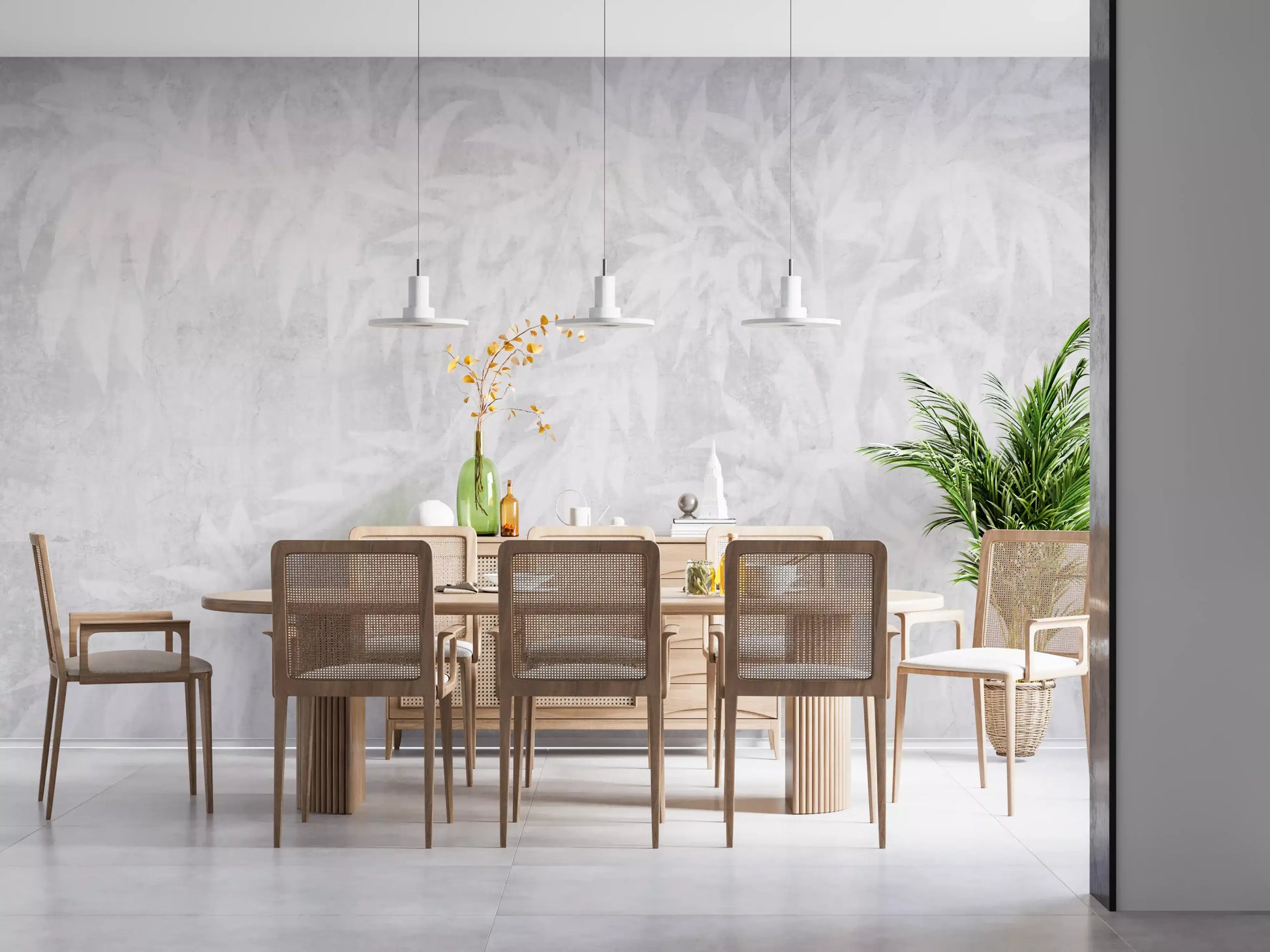 Pale Alabaster Foliage Textured Wall Mural