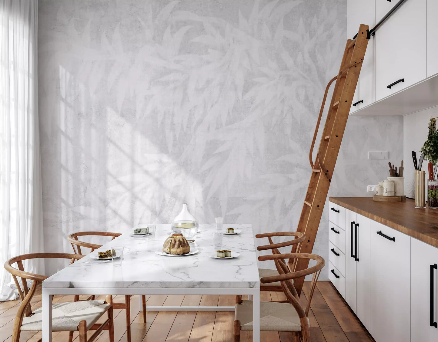 Pale Alabaster Foliage Textured Wall Mural