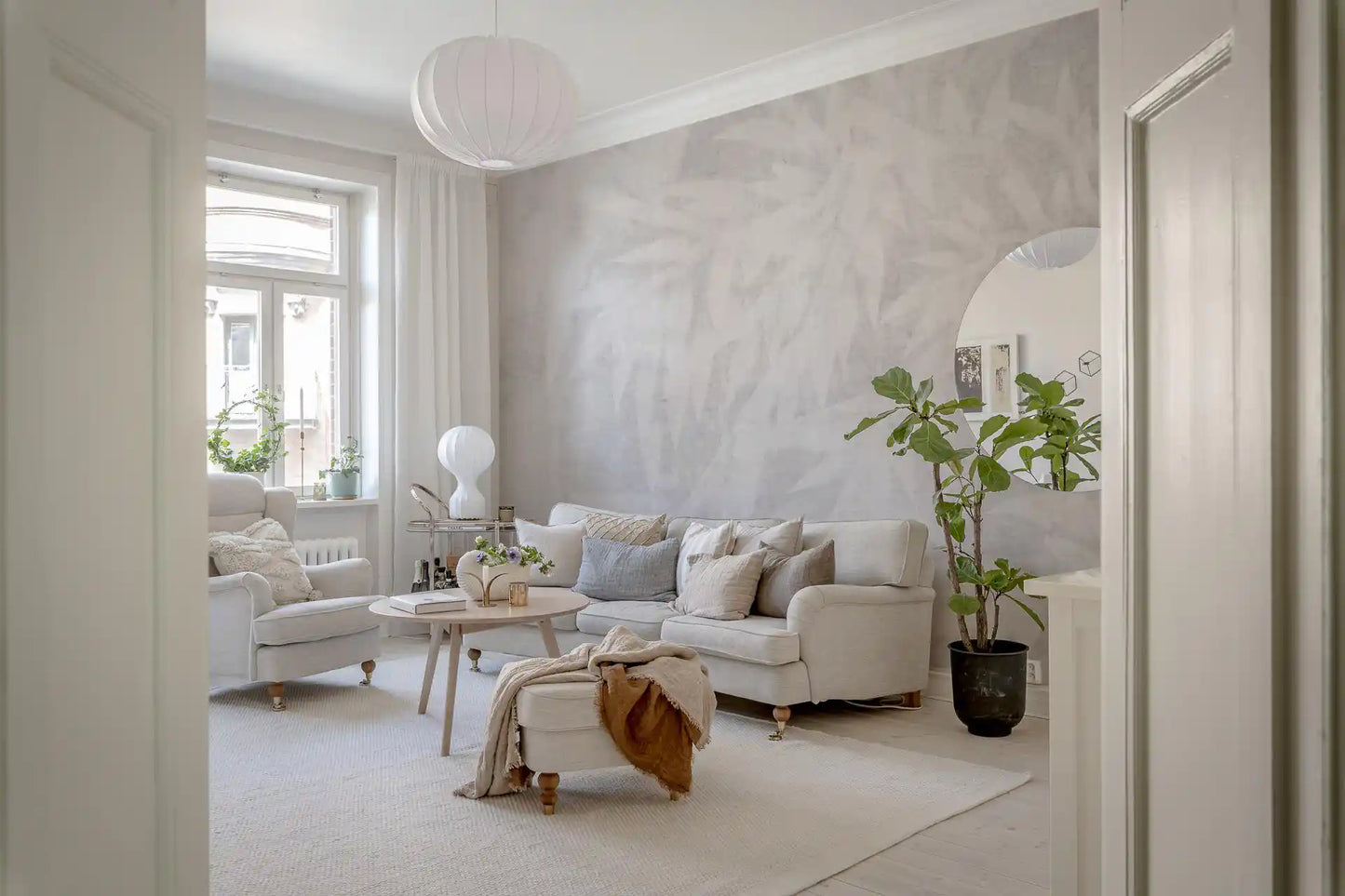 Pale Alabaster Foliage Textured Wall Mural