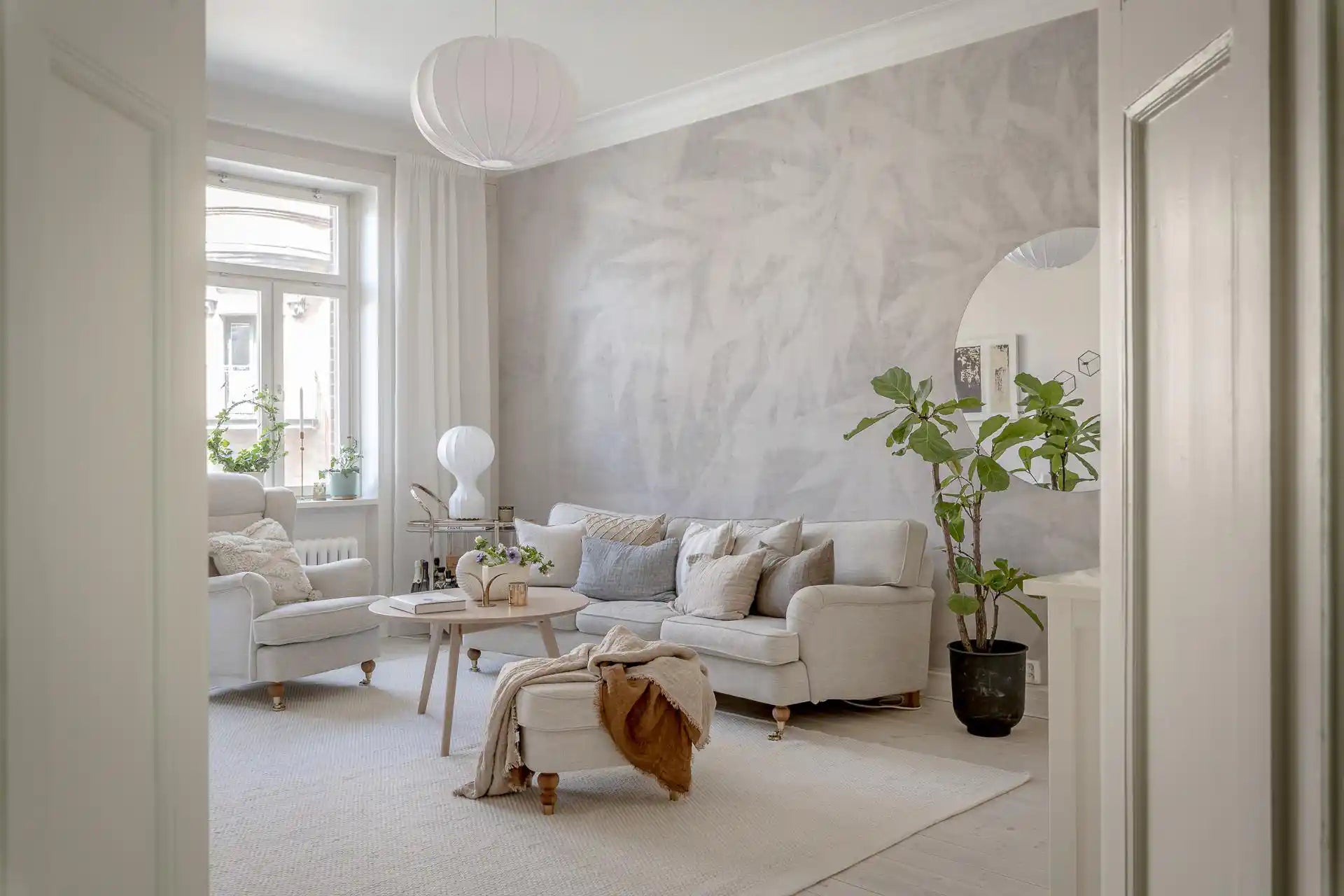 Pale Alabaster Foliage Textured Wall Mural