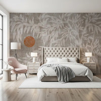 Rustic Japandi Sun and Foliage Wall Mural