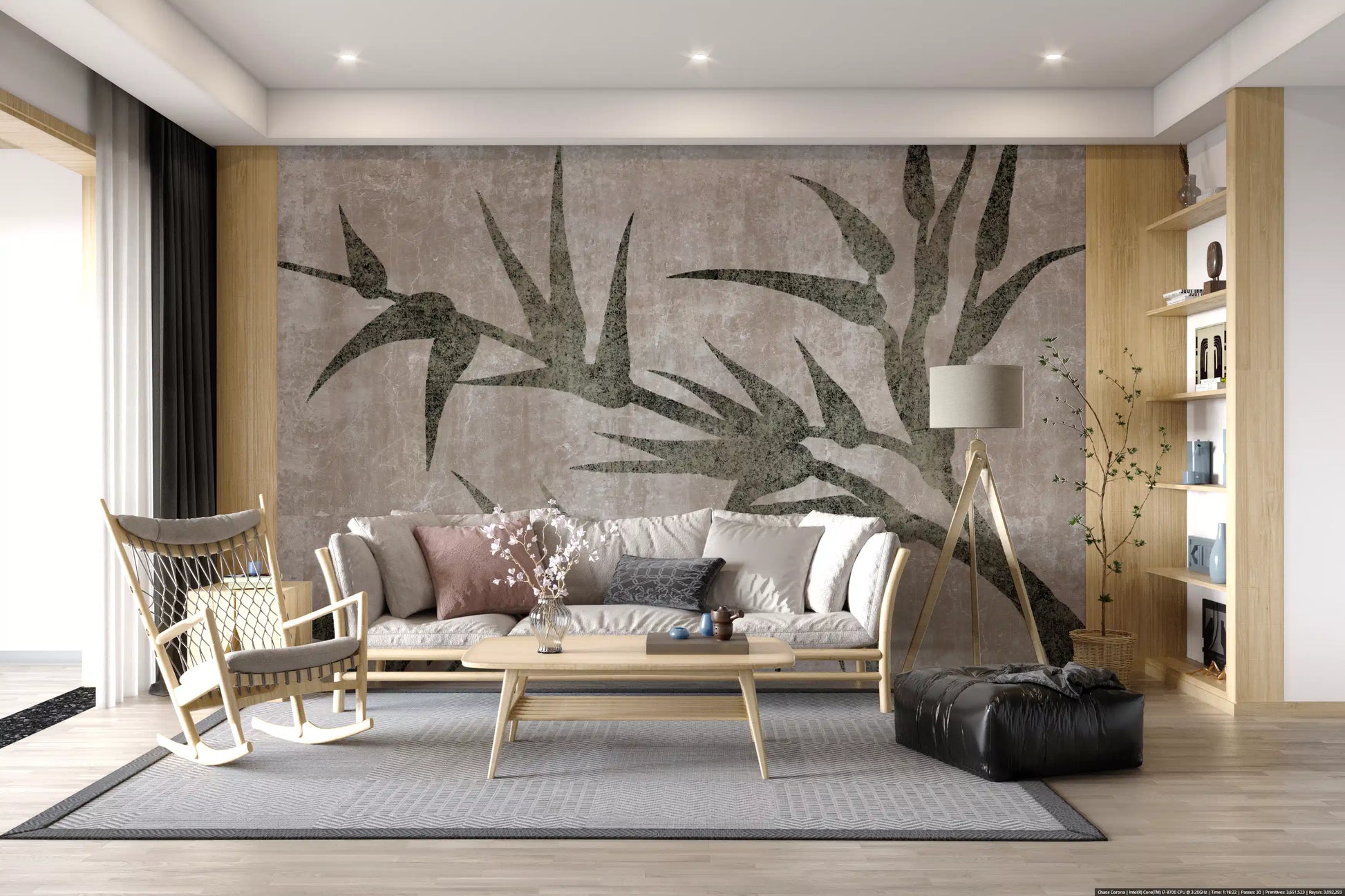 Rustic Moss Green Bamboo Wall Mural