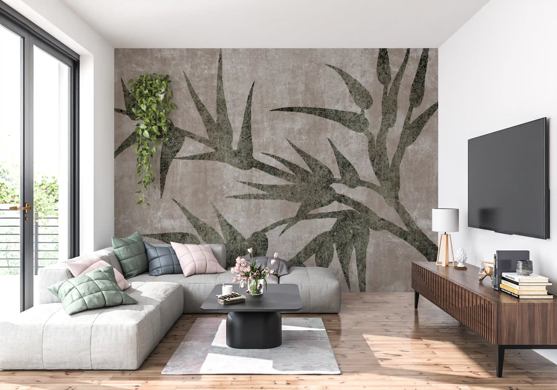 Rustic Moss Green Bamboo Wall Mural