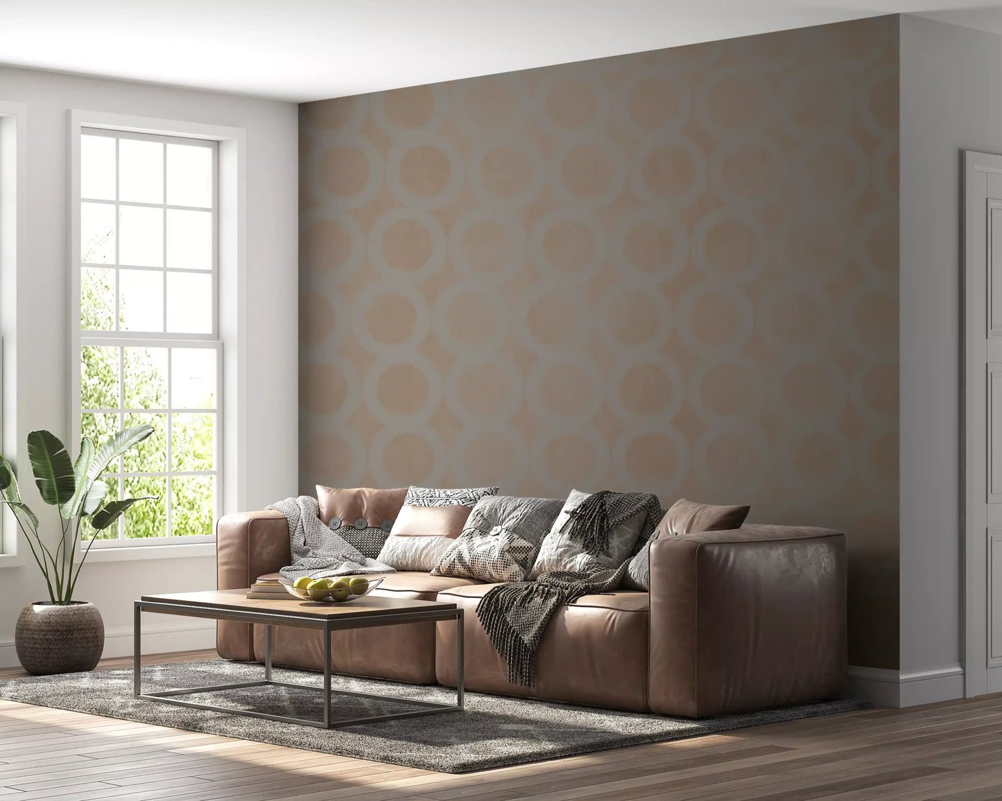 Taupe Interlocking Rings Geometric Wallpaper Wall Mural