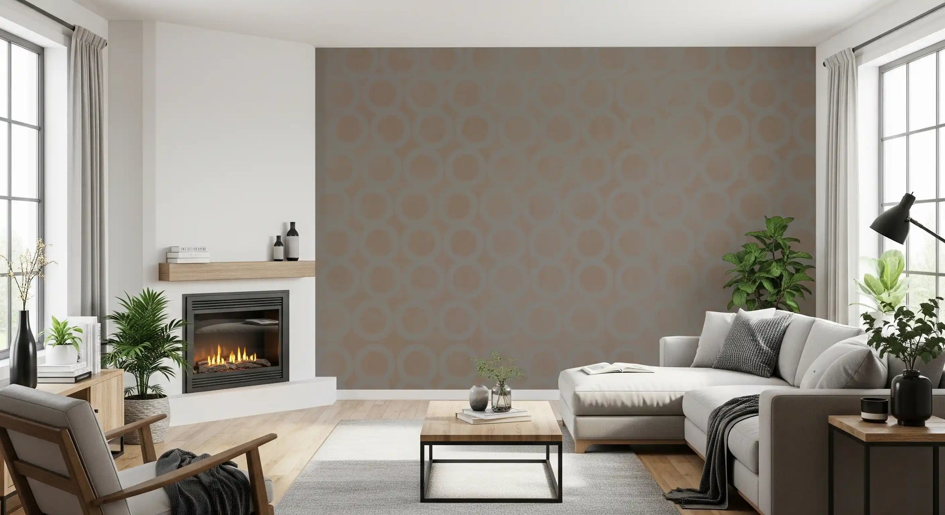 Taupe Interlocking Rings Geometric Wallpaper Wall Mural