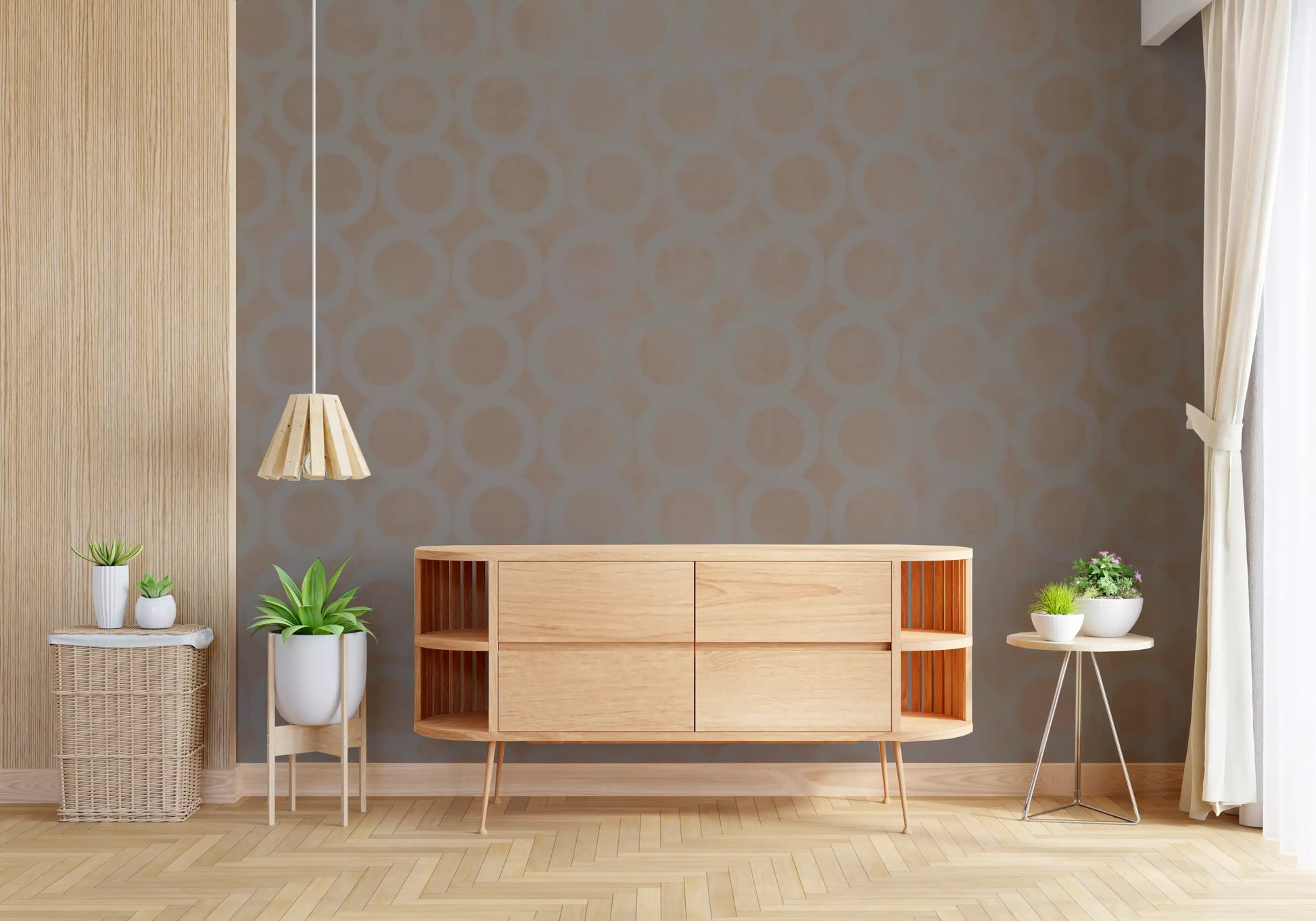Taupe Interlocking Rings Geometric Wallpaper Wall Mural