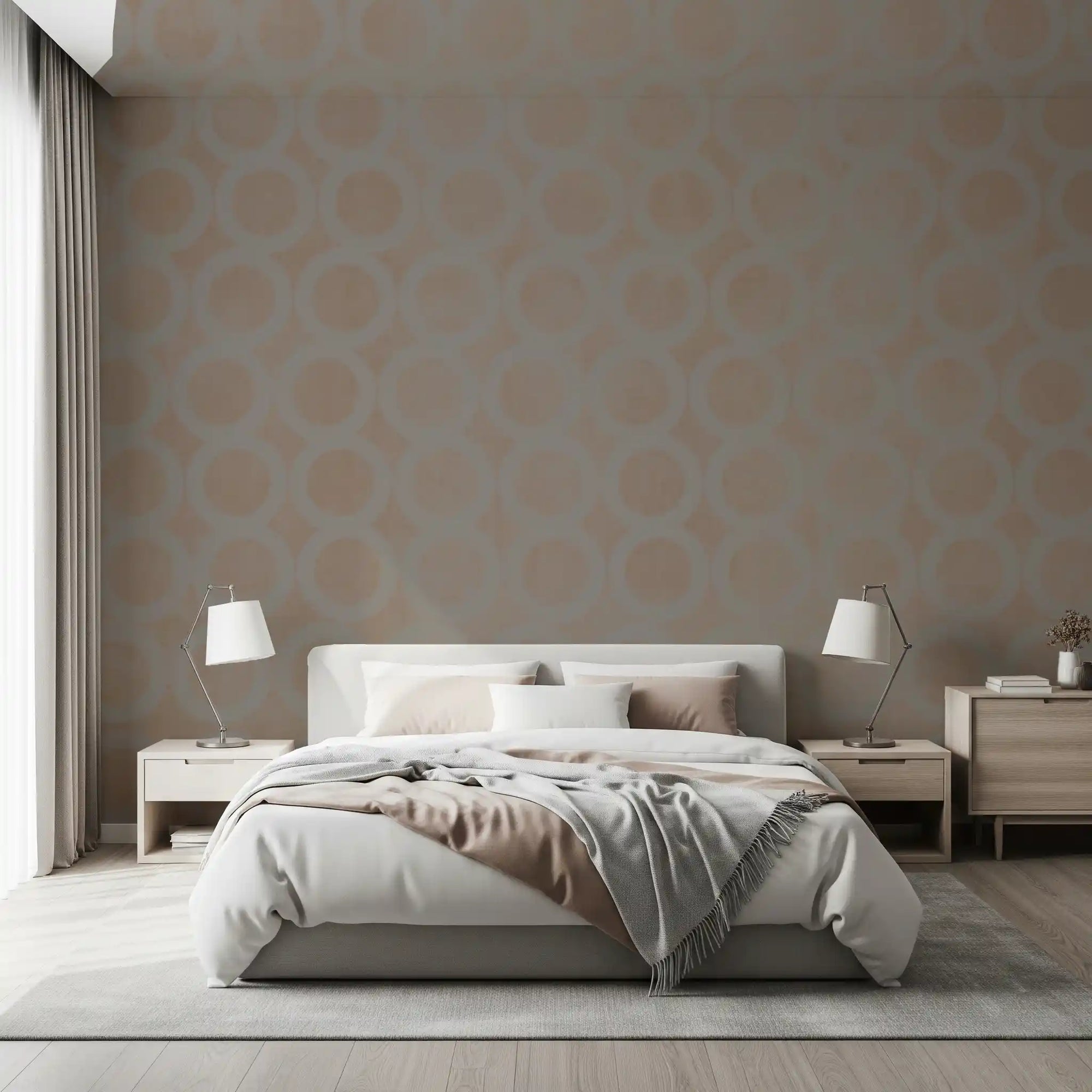 Taupe interlocking rings geometric wall mural in warm neutral tones GD10899