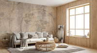 Distressed Concrete and Golden Beaded Circles Wall Mural
