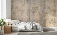 Distressed Concrete and Golden Beaded Circles Wall Mural