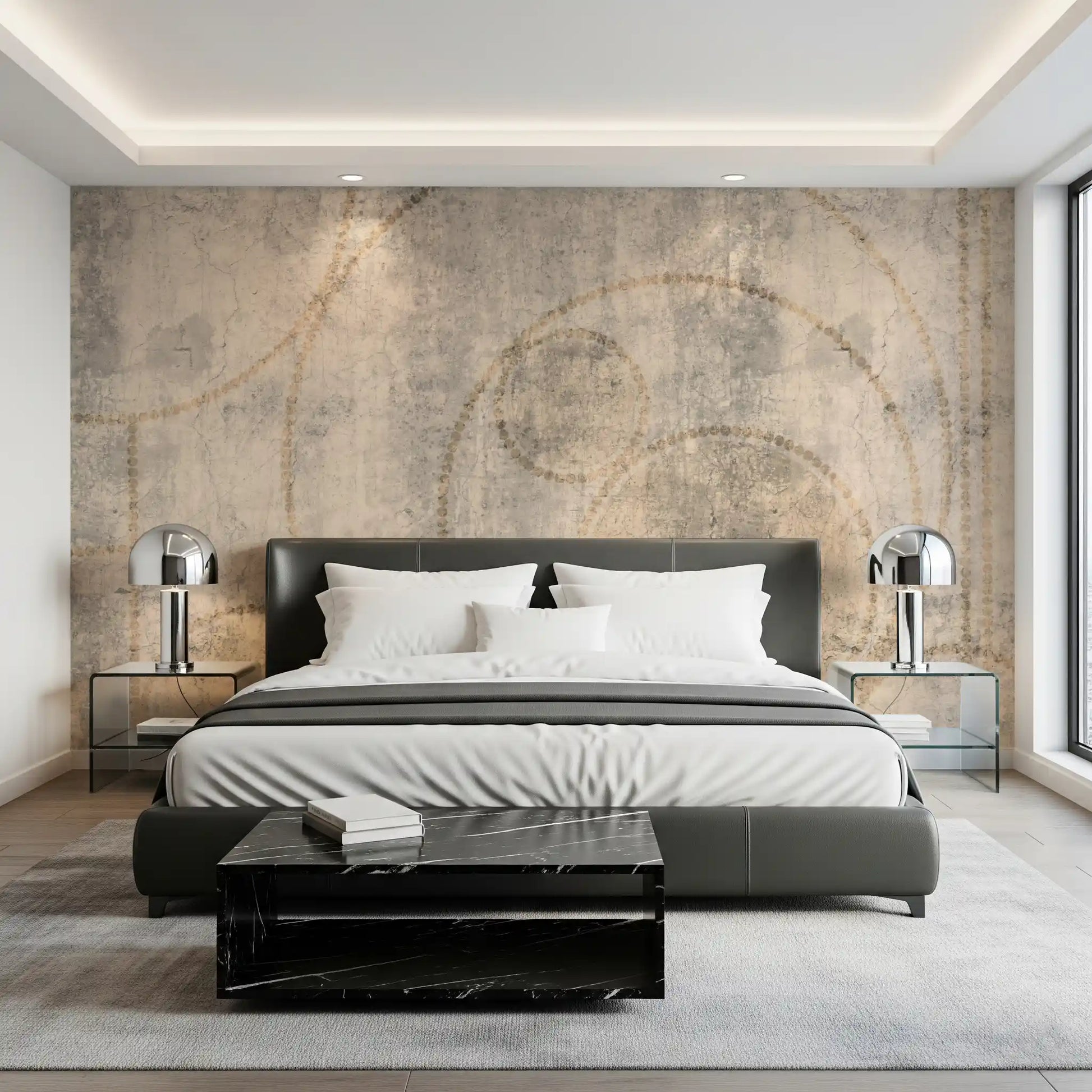Distressed Concrete and Golden Beaded Circles Wall Mural