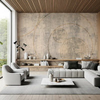Distressed Concrete and Golden Beaded Circles Wall Mural