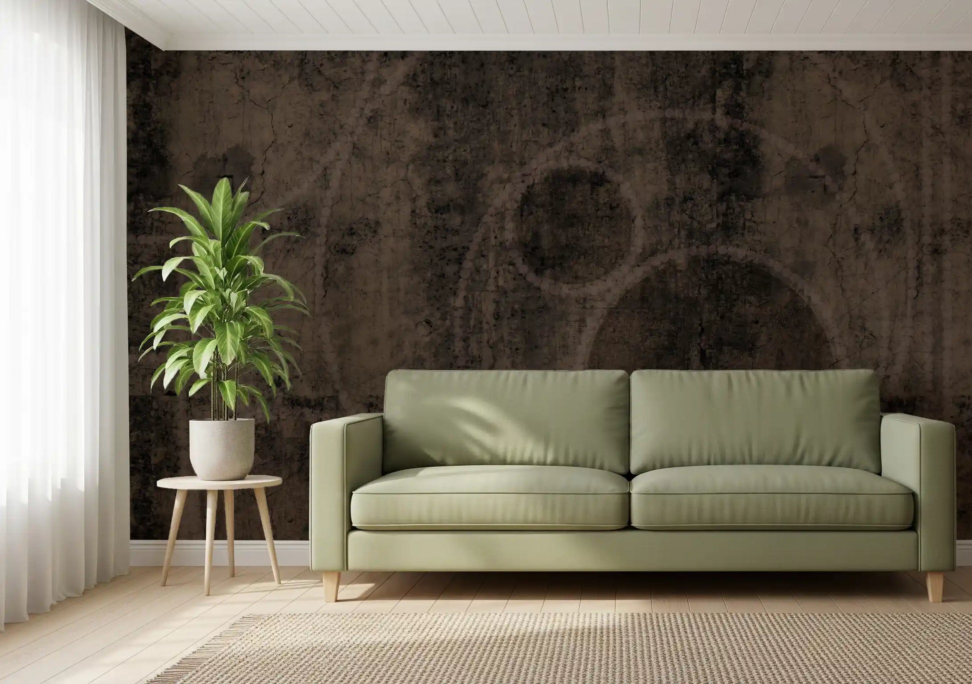 Distressed Charcoal and Sepia Stone Mural Wall Mural