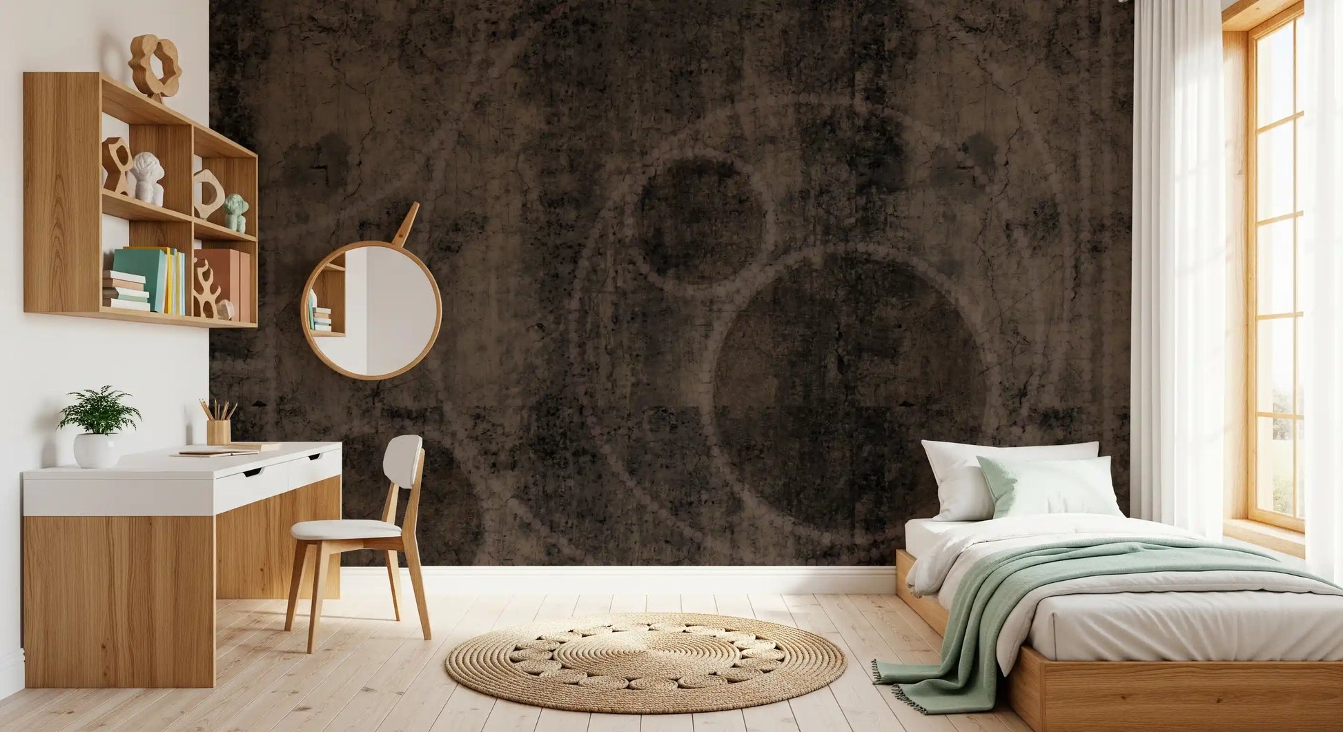 Distressed Charcoal and Sepia Stone Mural Wall Mural
