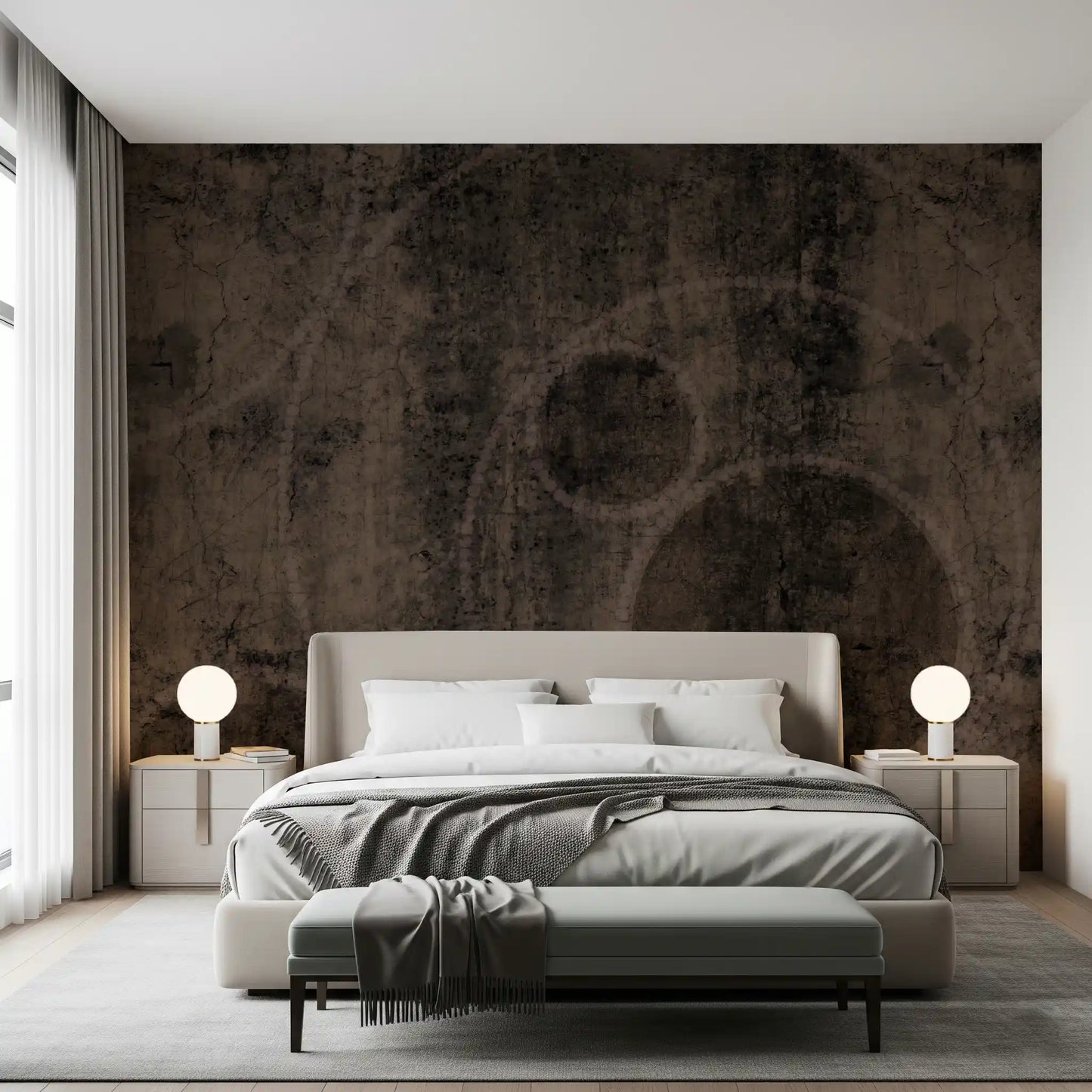 Distressed Charcoal and Sepia Stone Mural Wall Mural