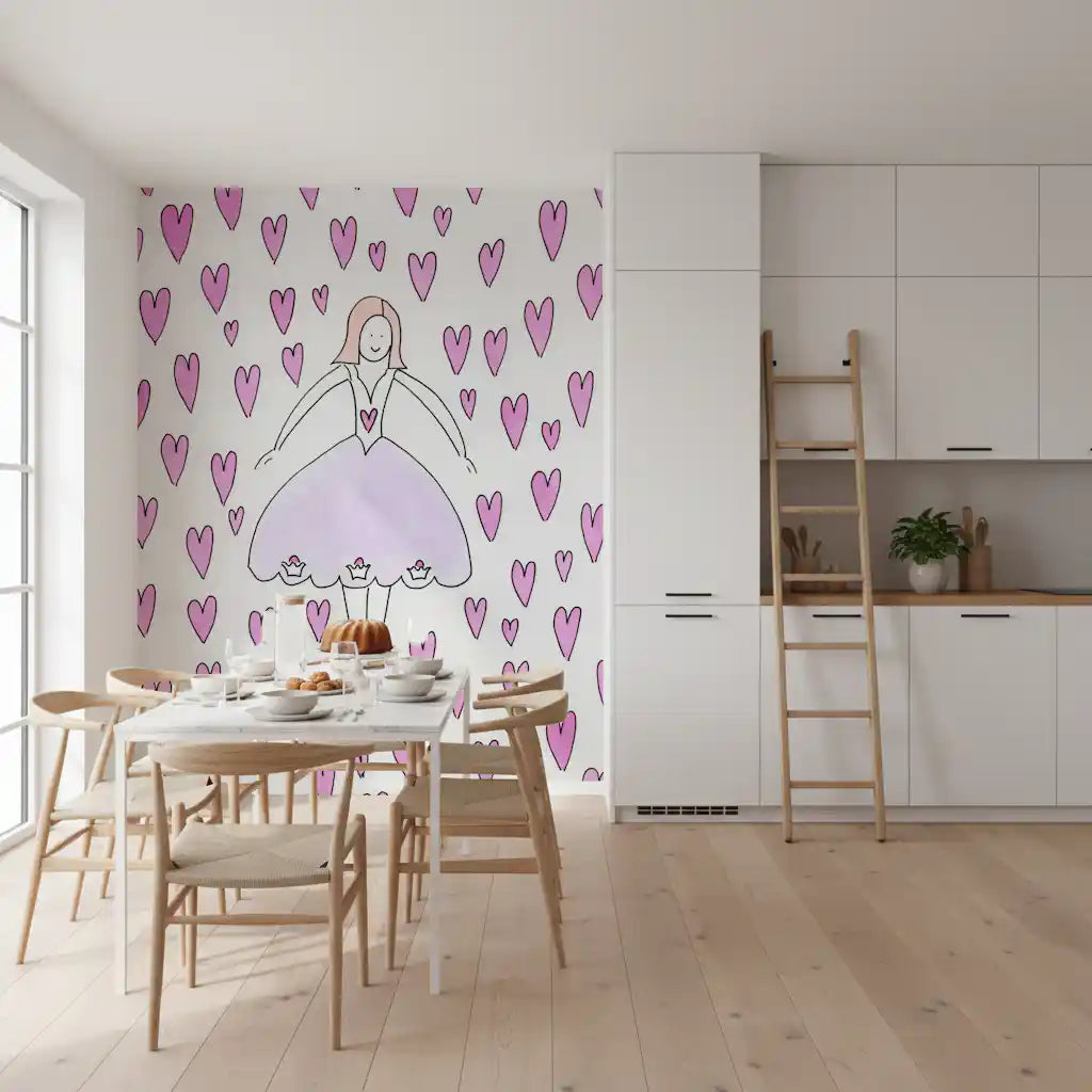 Sweet Ballerina and Pink Hearts Whimsical Wallpaper Wall Mural