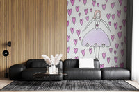 Sweet Ballerina and Pink Hearts Whimsical Wallpaper Wall Mural