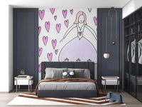 Sweet Ballerina and Pink Hearts Whimsical Wallpaper Wall Mural