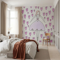 Sweet Ballerina and Pink Hearts Whimsical Wallpaper Wall Mural