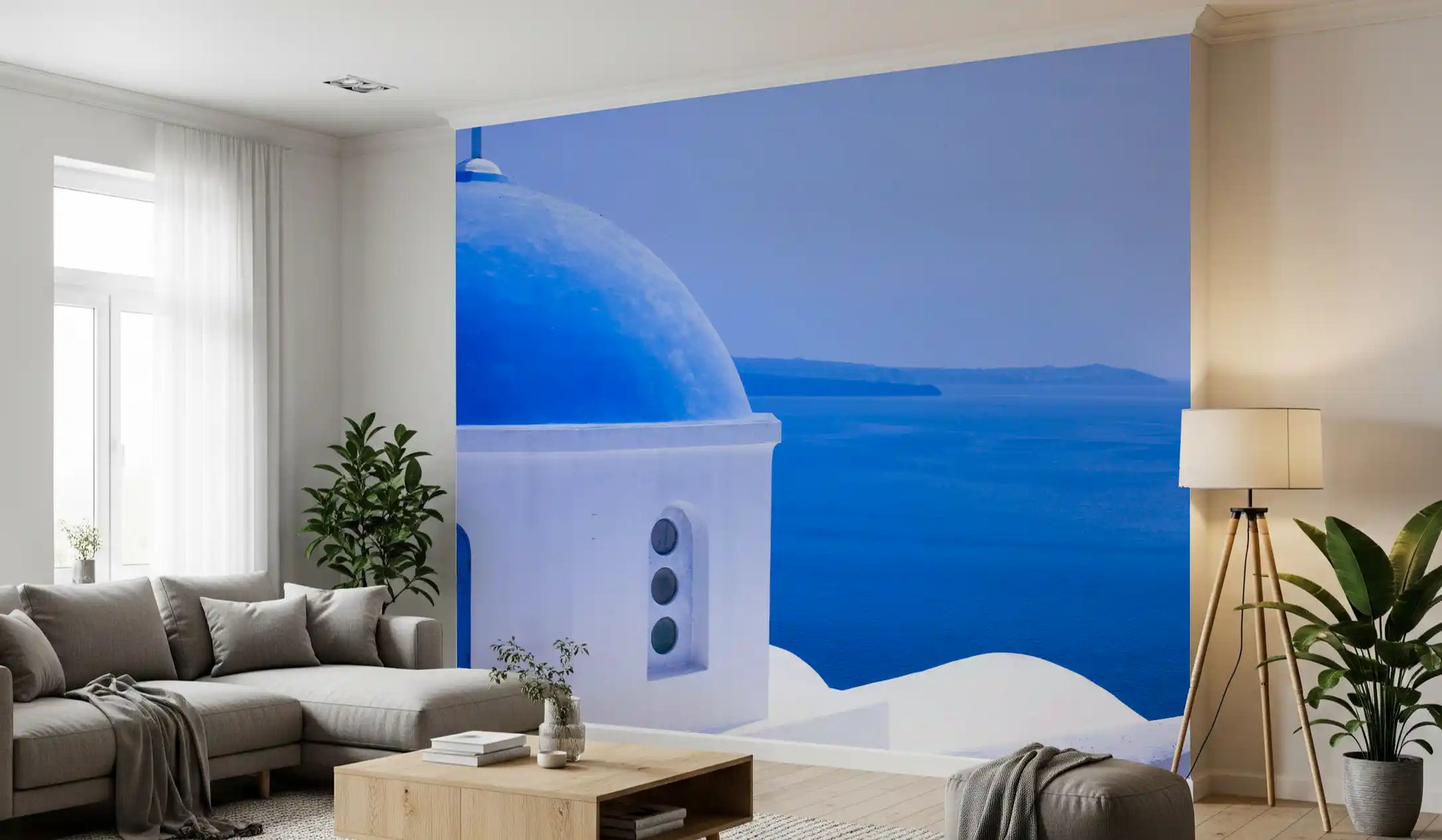 Aegean Serenity: Santorini Blue Dome Wall Mural