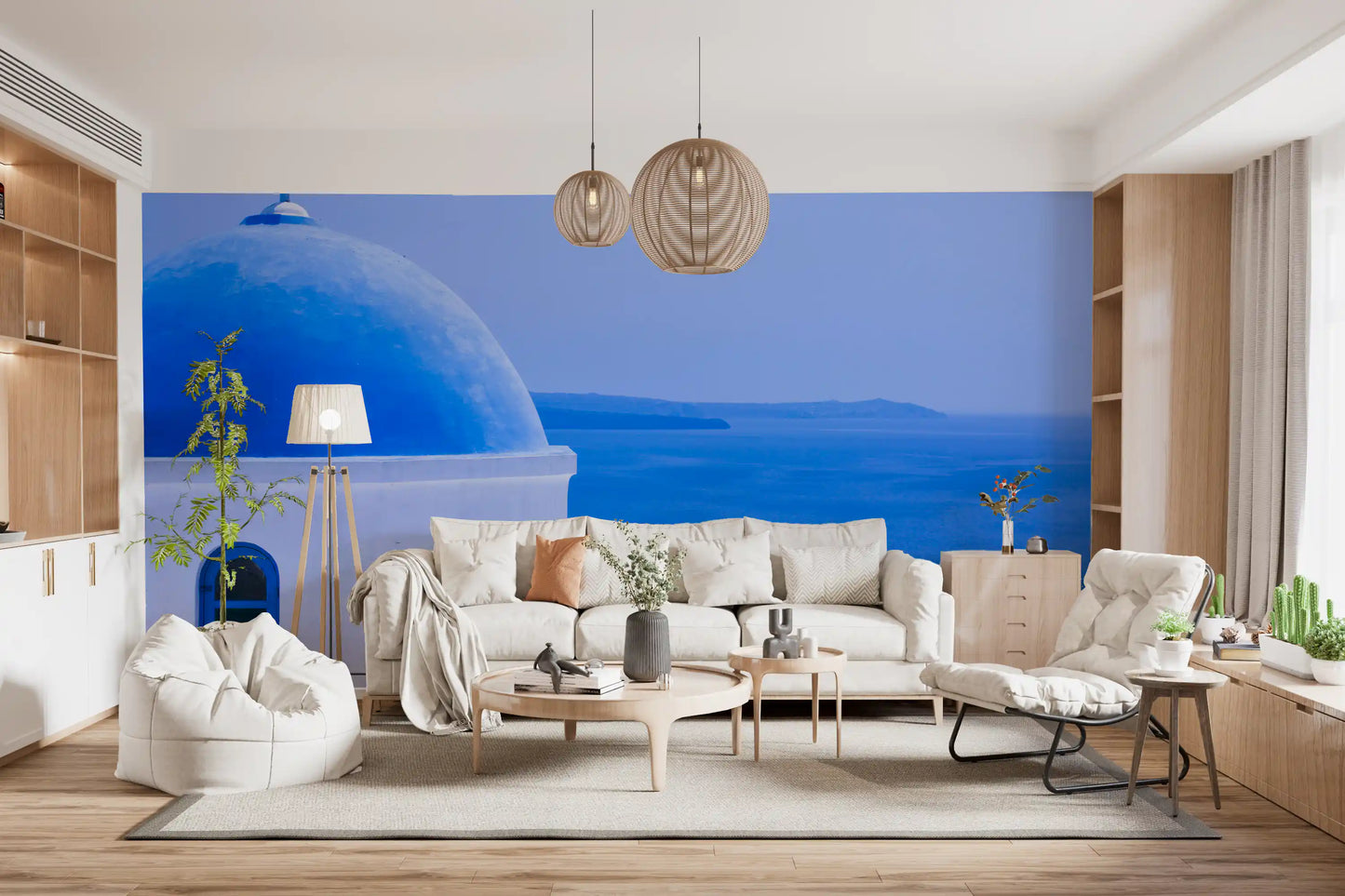 Aegean Serenity: Santorini Blue Dome Wall Mural